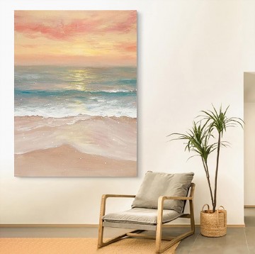 波の夕日 17 ビーチ アートの壁の装飾海岸のテクスチャ Oil Paintings